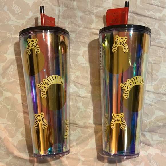 2 Starbucks Lunar New Year 2022 Year of the Tiger 24oz Iridescent Tumblers - Picture 3 of 4